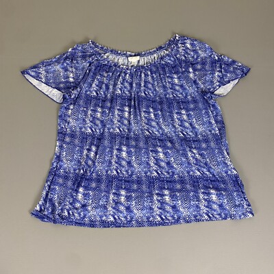 Jaclyn Smith Blouse Top Women's Plus Size 2X Blue Print Short Sleeve *Flaw