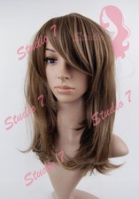 W200 Brown with Blonde Highlights Mid Length Sythetic Wig - studio7-uk 