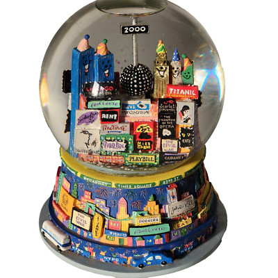 New York Broadway Cares Snow Globe Musical Twin Towers Y2K Plays Auld Lang Syne