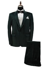 Man Green Velvet Suits Designer Wedding Casual Dinner Suits Coat Pants 