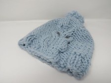 Handcrafted Knitted Hat Beanie Light Blue Owl Acrylic Wool Pom Pom Female Adult