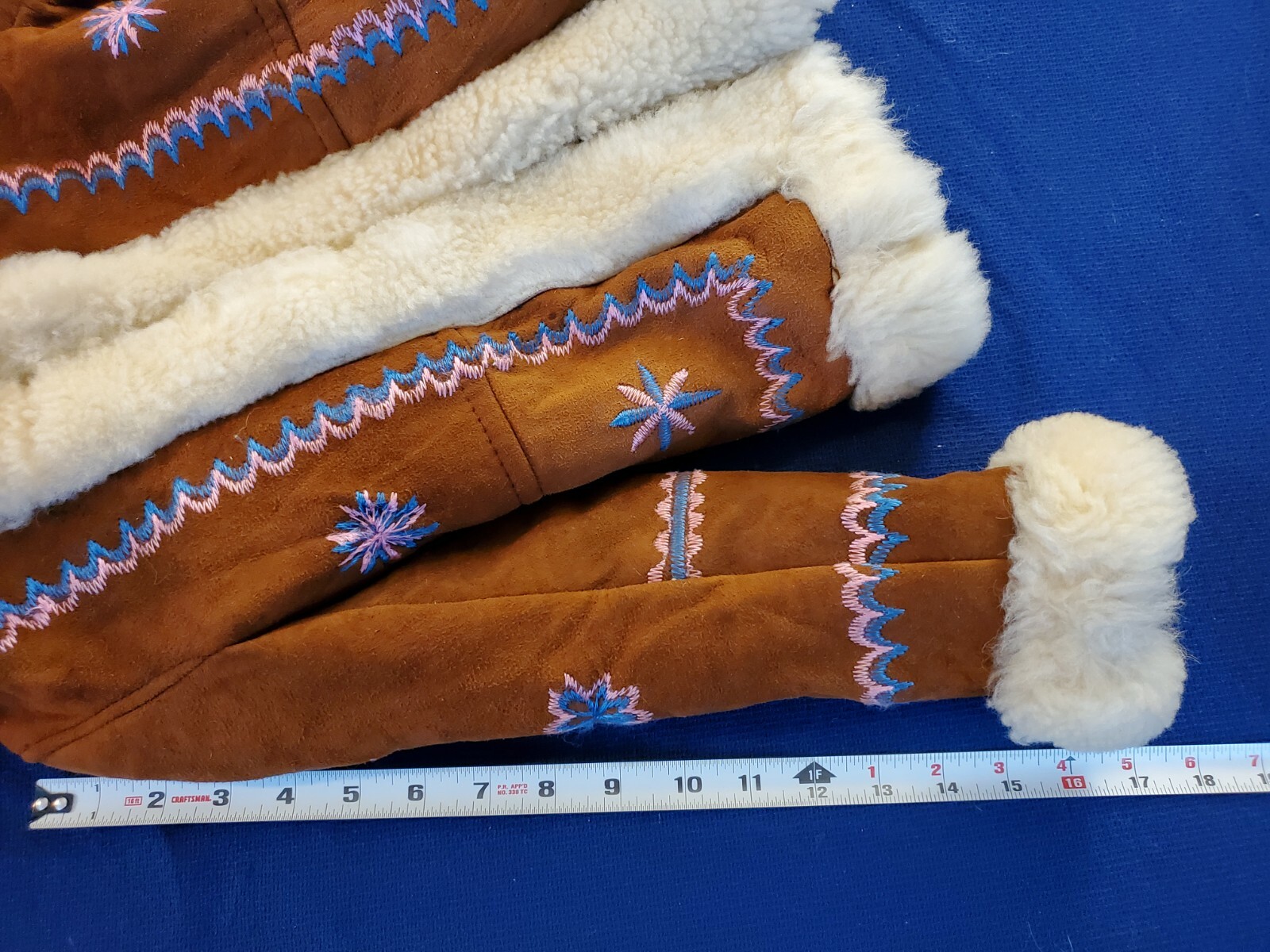 VTG 70's Sheepskin Shearling Boho embroidered Coat Jacket Kids,Youth,Girl's 5-6 image 7