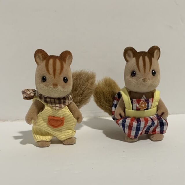 Calico Critters/sylvanian Families Chipmunks Squirrel Lot Of 2 Girl Boy Vtg 1985