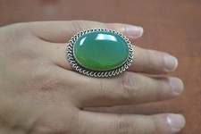 GREEN AGATE STONE SILVER PLATED COLOR RINGS ADJUSTABLE SIZE T-41A