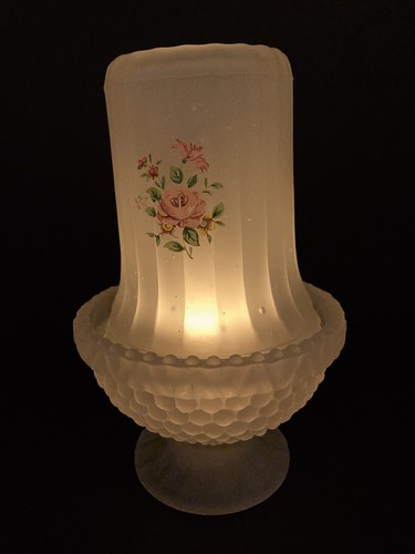 Vintage Satin Frosted Glass Hobnail Base Floral Fairy Lamp Light Votive Holder - Picture 2 of 5