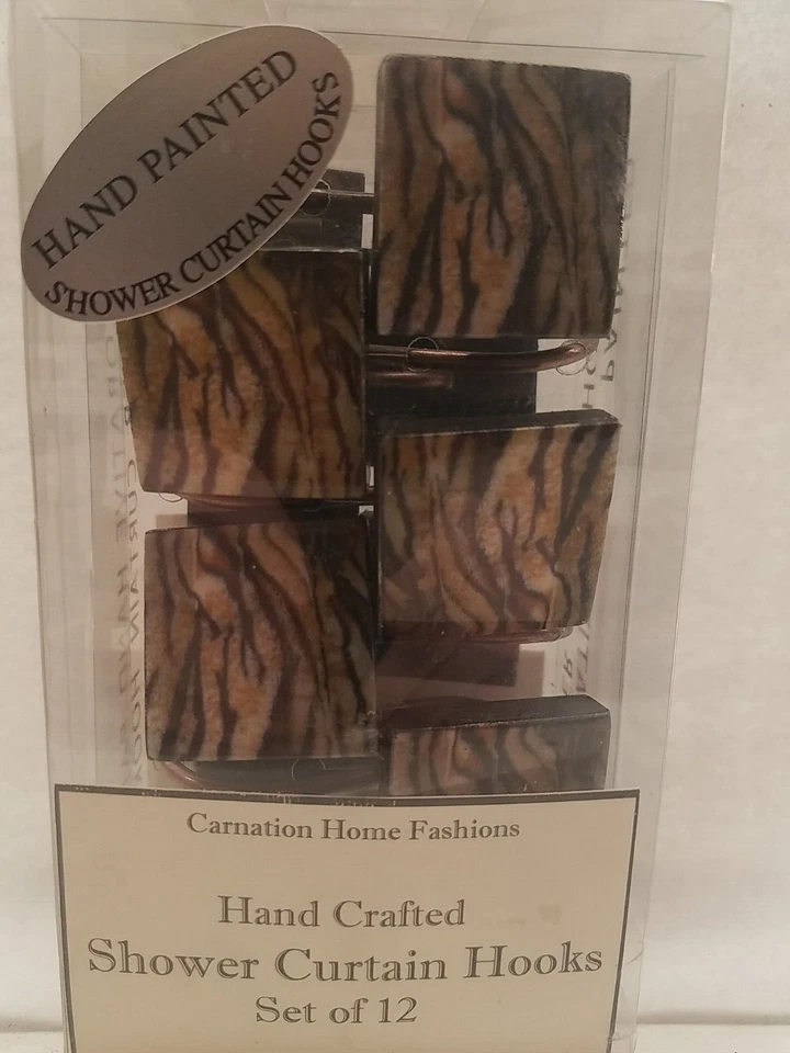 Juego de 12 ganchos cuadrados para cortina de ducha de resina de tigre animal vida silvestre marco negro Foto 4 de 4