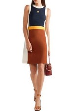 TORY BURCH Mya Navy Copper Colorblock Stretch Ponte Knit Sheath Dress XS = 0/2