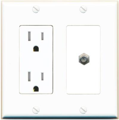 RiteAV 1 Port Coax Cable TV F-Type Wall Plate Tamper-Res [White]