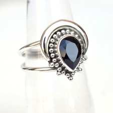925 Sterling Silver Onyx Ring, Black Stone Ring, Pear drop Ring-ONX003
