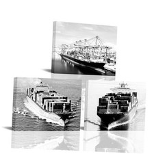 xiysien Canvas Wall Art and White Container Cargo Ship Pictures Print On Black