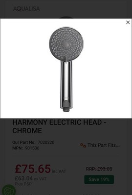 Aqualisa Harmony Elektro 4 Strahlarten 105 mm Chrom Handbrause Duschkopf Modern 901506