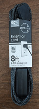 Extension Cord 8 Ft 3 Outlet Flat Plug 2 Prong Braided Cord Cordinate Black