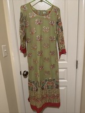 Shalwar Kameez 3 Piece Women s Pakistani Indian Green Pink Paisley 36 Inch Chest