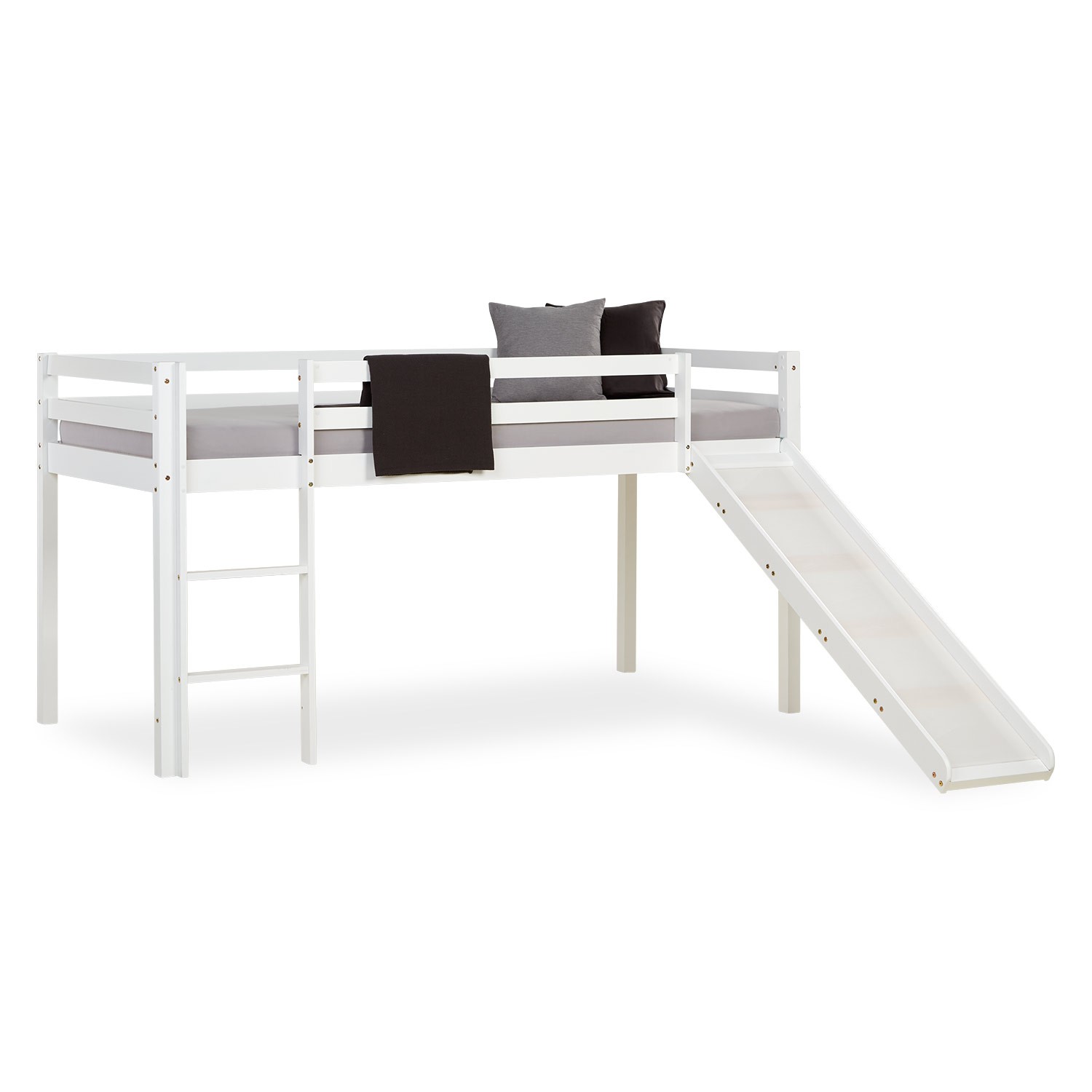 Letto a soppalco 90x200 cm scivolo bambini letto materasso grigio bianco rete a doghe Homestyle4u foto 4