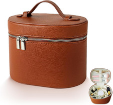 Leather Makeup Bag, Waterproof Cosmetic Bag with Removable Washable Compartments