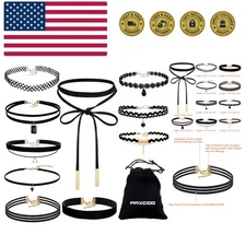 10PCS Black Velvet Choker Necklaces with A Stroage Bag for Women Download Ima...