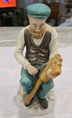 Vintage Porcelain Figurine Old Man Carving Horse s Head Working Man Series