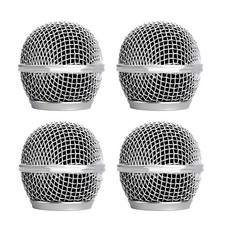 4 PCS Microphone Head Replace Steel Mesh Mic Grille Balls Inner Foam Silver