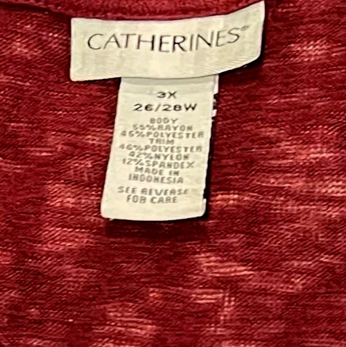 Catherines Tunic Sweater Size 3X Red Burgundy V Neck Velvet Burnout Sides - Image 3 of 4