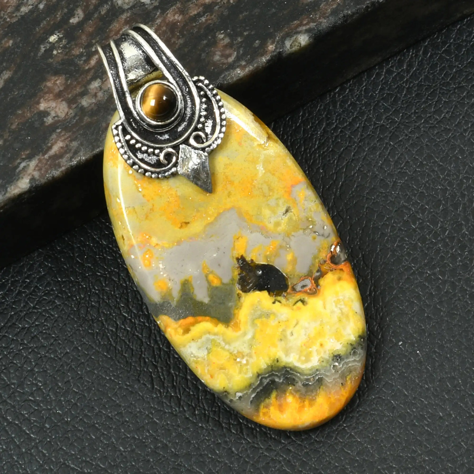 Bumble Bee Jasper Tiger Eye Gemstone Handmade Pendant Jewelry 2.32