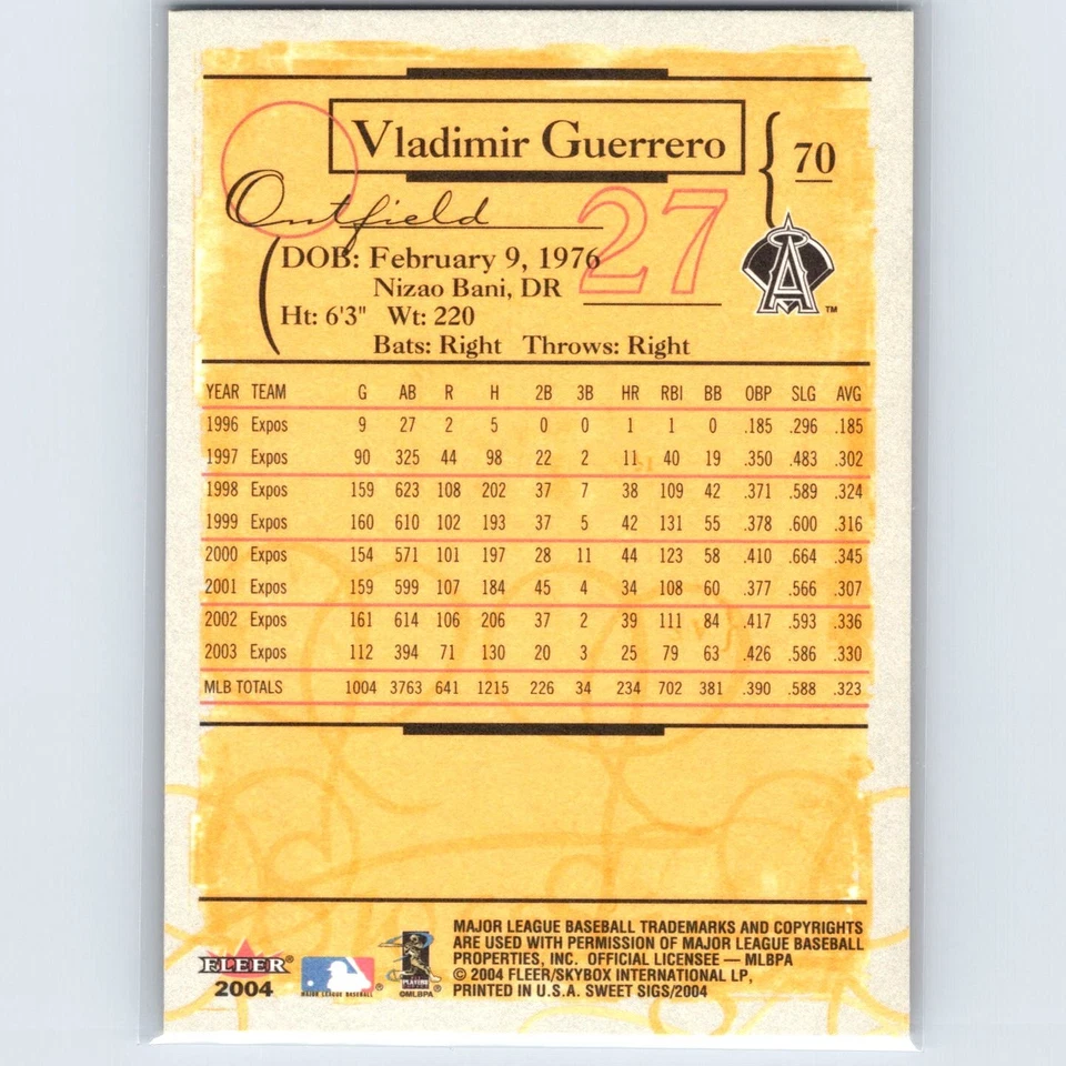 2004 Fleer Sweet Sigs Vladimir Guerrero #70 Anaheim Angels - Image 2 of 2