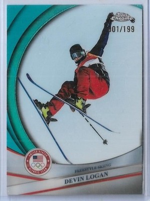 2026 TOPPS OLYMPIC CHROME  DEVIN LOGAN "AQUA" CARD #143 ~ 001/199 UNIQUE BOOKEND