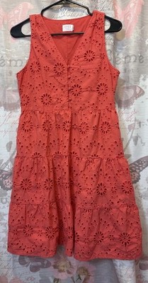 TIME & TRU Coral Eyelet Embroidered Ruffle Dress Women s Size XS Cottagecore