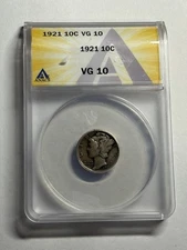 1921-P Mercury Dime ANACS VG10 Key Date