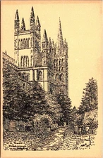 Peterborough England Cathedral Art Illustration Postcard