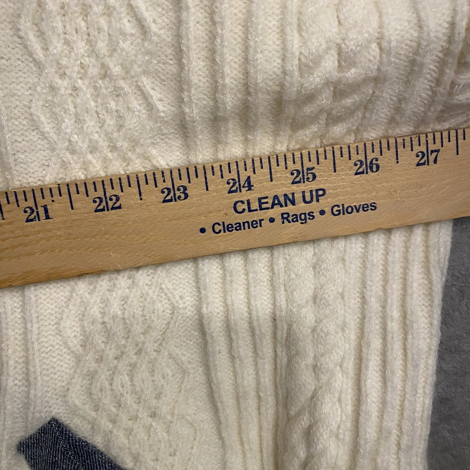 POL Women's M Denim Cardigan Jacket Blue White Knit Sleeves - Image 3 of 4