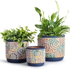 Deecoo 3 Piece Ceramic Plant Pots Indoor Pots Set with Drainage Holes, 5.7/4.7/3
