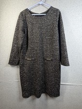 Talbots Dress Womens 14 Black Tweed Long Sleeve Sheath Sweater Pockets Workwear