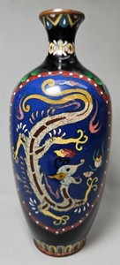 Antique Japanese Cloisonne dragon phoenix flower vase Meiji era 7 3/8 inches