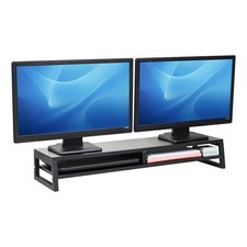 2-Tier MDF Double Monitor Stand, Dual Screen Riser with Storage Shelf, 33.75