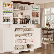 Kitchen Pantry Cabinet with Sliding Rack  Adjustable Shelves with Drawers