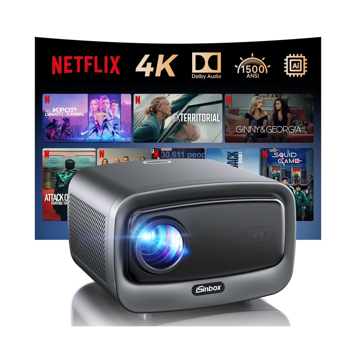 1500 ANSI/Auto Focus/Built-in APPS] Smart Projector 4K with WiFi 6