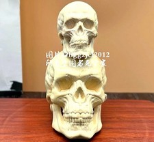 2 PC Boxwood Hand Carved Skull Statue Art Sculpture Collection Painting Model