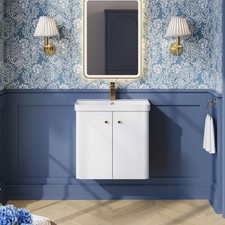Nuie Core 600mm Wall Hung 2-Door Basin Vanity Unit Gloss White Bathroom Sink