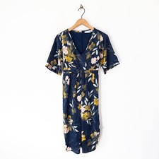 JoJo Maman Bébé Maternity Nursing Dress Size 10 Navy Oriental Floral Satin