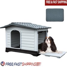 Spacious Outdoor Plastic Dog House W/ Dual Doors Weatherproof Design Pets New