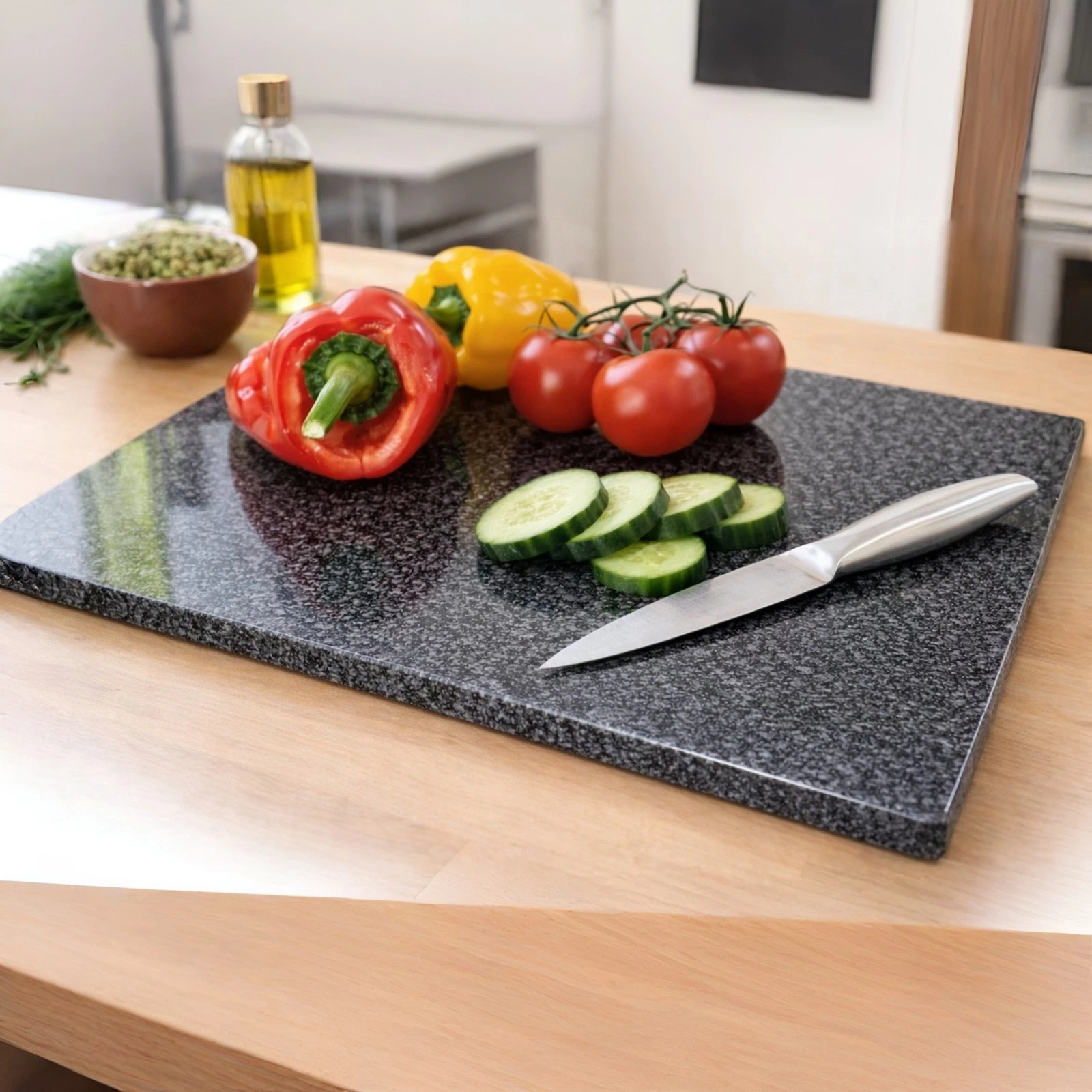 Large Black Granite Rectangular Chopping Board 40 x 30cm Stone Cutting Board