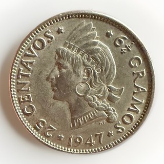 Dominicans 25 Centavos 1947 Beautiful UNC