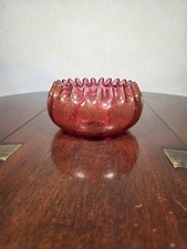 Antique Victorian Cranberry And Gold Coloured Ruffled Rim Art Glass Bowl