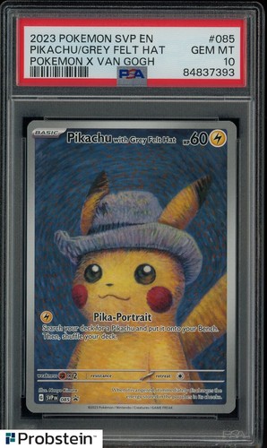 2023 Pokemon SVP En Pokemon X Van Gogh #085 Pikachu Grey Felt Hat PSA 10