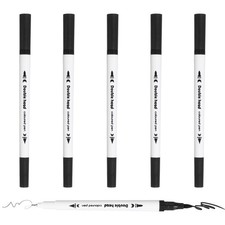 6Pack Dual Brush Markers Black Watercolor Fine and Brush Tips Pens