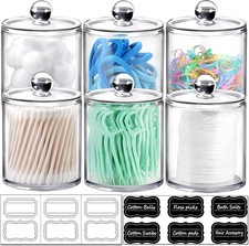 Shatterproof Apothecary Jars Set - 6-Pack for Stylish Bathroom Home Storage