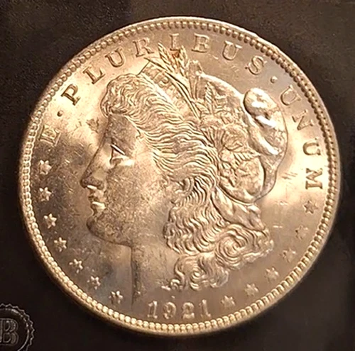 1921 (P) Morgan Silver Dollar, BU, 0.9 Silver, Bradford Exchange Holder, Luster!