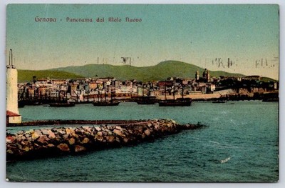 Vintage Italy Postcard Genova Panorama dal Molo Nuovo 1914
