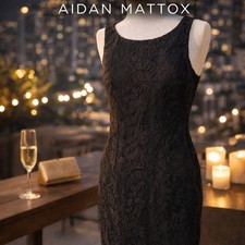 Aidan Mattox Black Jacquard Cocktail Dress Size 6 Sleeveless Little Black Dress