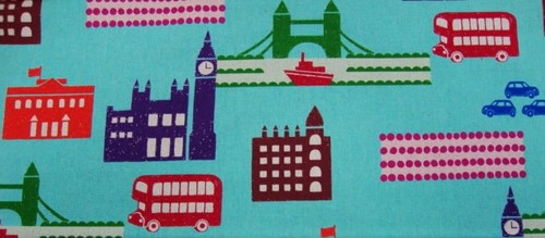 Echino Nico Ni Co London City Scene Blue Japanese Cotton Linen Fabric Half Yard